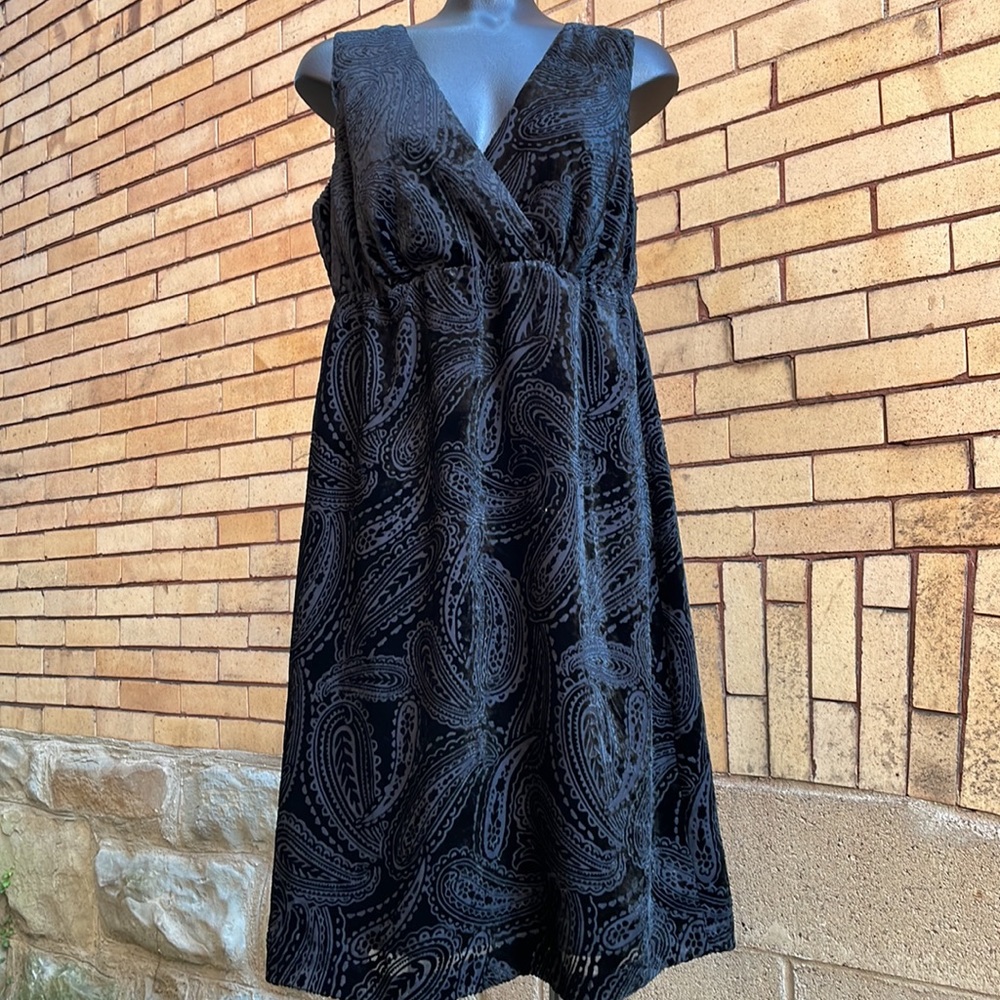 Vintage y2k Eddie Bauer Black Burnout Crushed Velvet Faux Wrap Dress Size 8